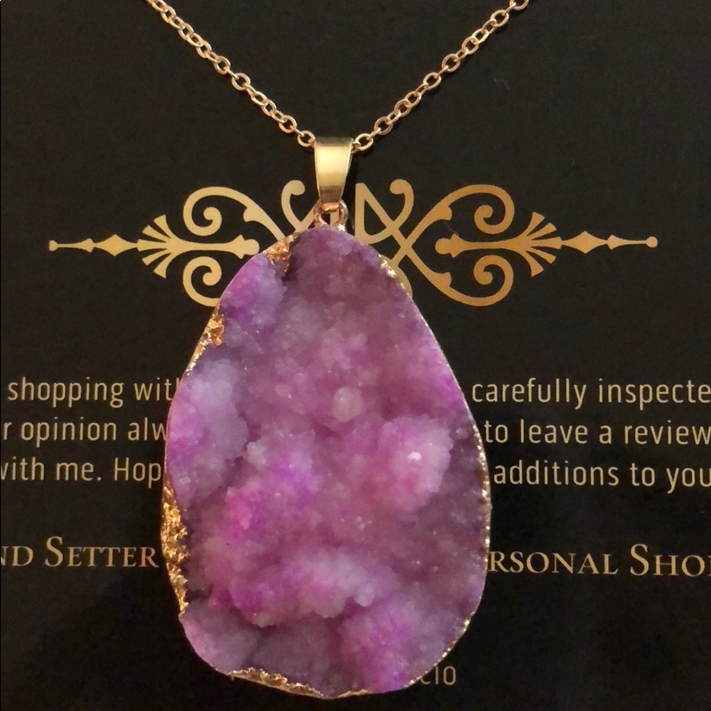 Brazilian Druzy Natural Stone Pendant necklace. - Picture 2 of 8